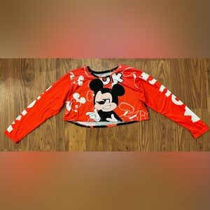red long-sleeved Disney Mickey Mouse crop top.